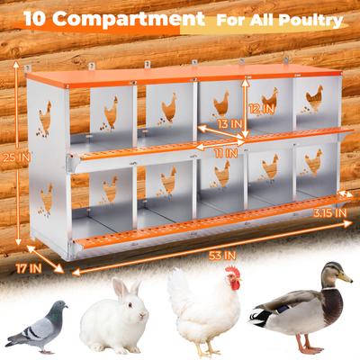 Show full view: Yafylly 10-Bay Wall-Mounted Egg Laying Galvanized Steel Chicken & Duck Nesting Box, Orange, Large slide 2 of 7