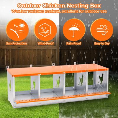 Show full view: Yafylly 4-Bay Wall-Mounted Egg Laying Galvanized Steel Chicken & Duck Nesting Box, Orange, Small slide 6 of 7