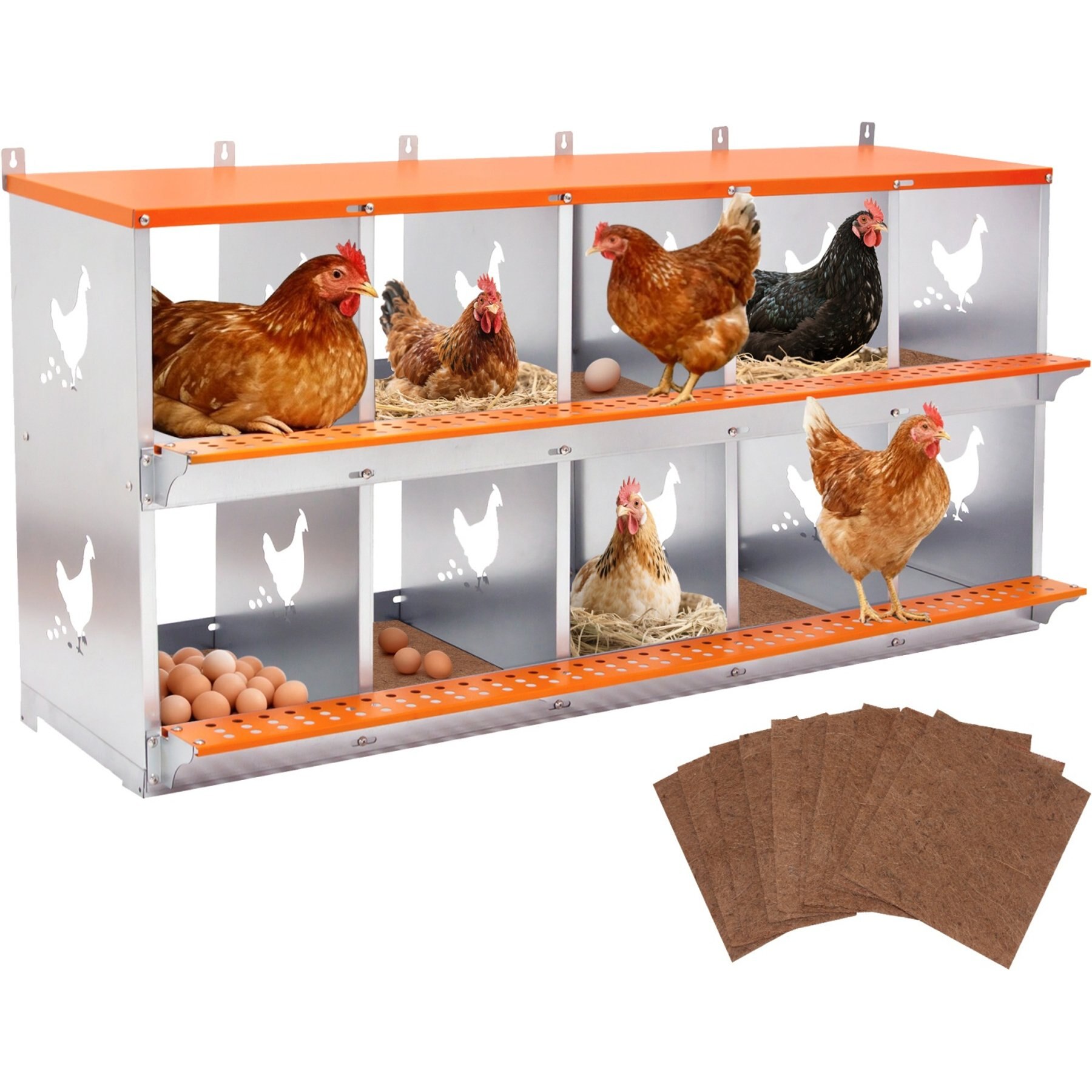 Yafylly 10-Bay Wall-Mounted Egg Laying Galvanized Steel Chicken & Duck Nesting Box, Orange, Large