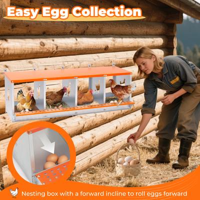 Show full view: Yafylly 4-Bay Wall-Mounted Egg Laying Galvanized Steel Chicken & Duck Nesting Box, Orange, Small slide 3 of 7