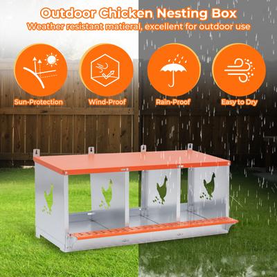 Show full view: Yafylly 3-Bay Wall-Mounted Egg Laying Galvanized Steel Chicken & Duck Nesting Box, Orange, Small slide 7 of 7