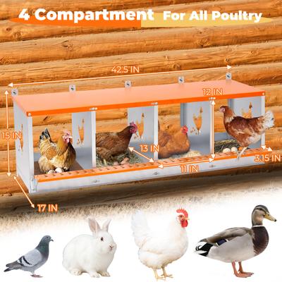 Show full view: Yafylly 4-Bay Wall-Mounted Egg Laying Galvanized Steel Chicken & Duck Nesting Box, Orange, Small slide 2 of 7