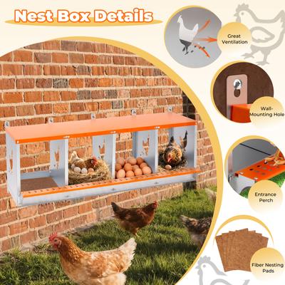 Show full view: Yafylly 4-Bay Wall-Mounted Egg Laying Galvanized Steel Chicken & Duck Nesting Box, Orange, Small slide 5 of 7