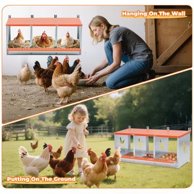Show full view: Yafylly 3-Bay Wall-Mounted Egg Laying Galvanized Steel Chicken & Duck Nesting Box, Orange, Small slide 5 of 7