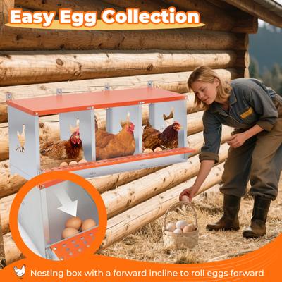 Show full view: Yafylly 3-Bay Wall-Mounted Egg Laying Galvanized Steel Chicken & Duck Nesting Box, Orange, Small slide 3 of 7