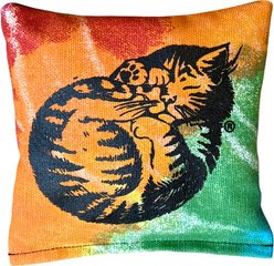 Dr. Pussums Soft Square Pillow Sleeping Kitty Chasers Cat Toy with Catnip, Tie Dye, 4 x 4 x 2-in