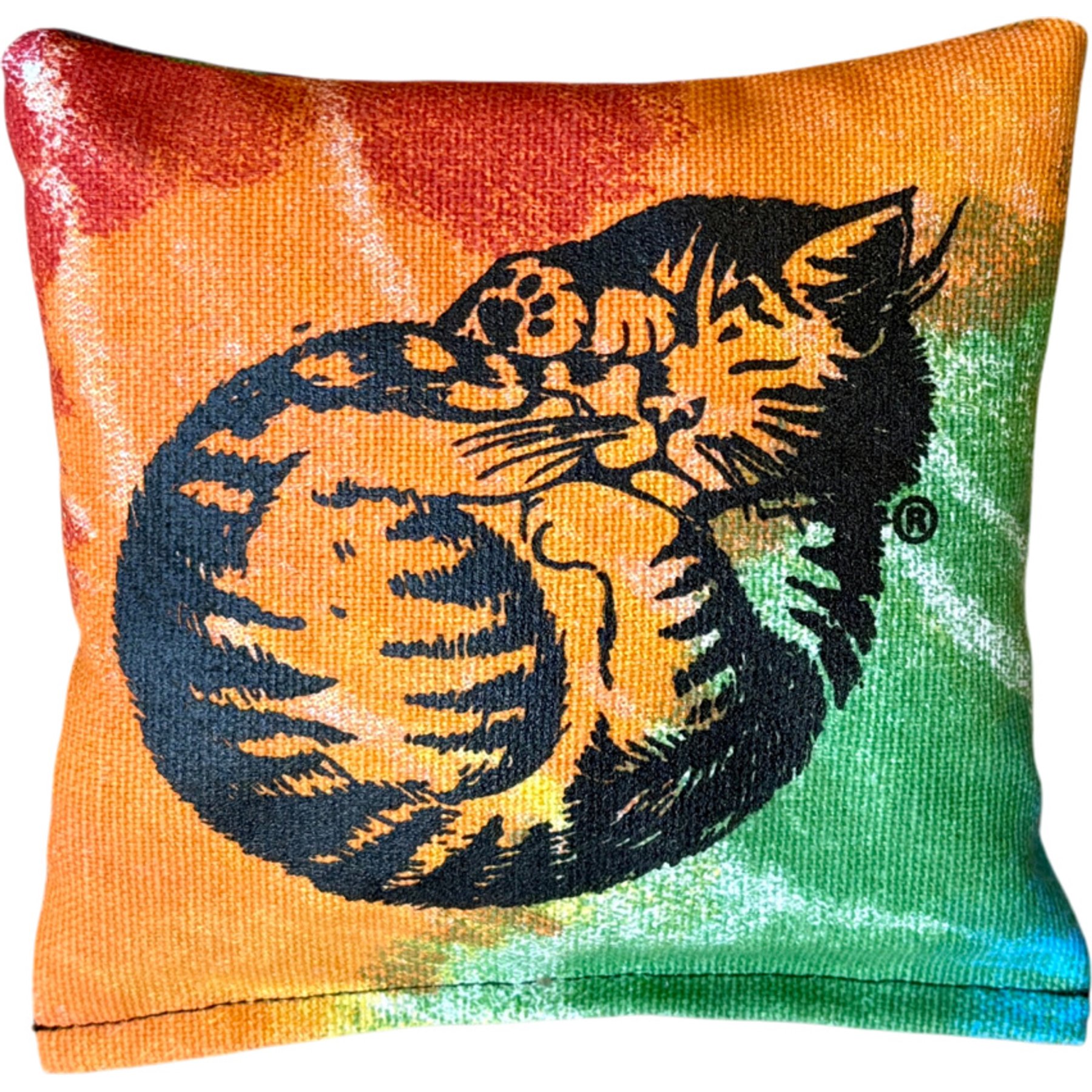 Dr. Pussums Soft Square Pillow Sleeping Kitty Chasers Cat Toy with Catnip, Tie Dye, 4 x 4 x 2-in