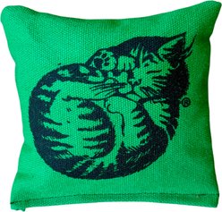 Dr. Pussums Soft Square Pillow Sleeping Kitty Chasers Cat Toy with Catnip, Green, 4 x 4 x 2-in