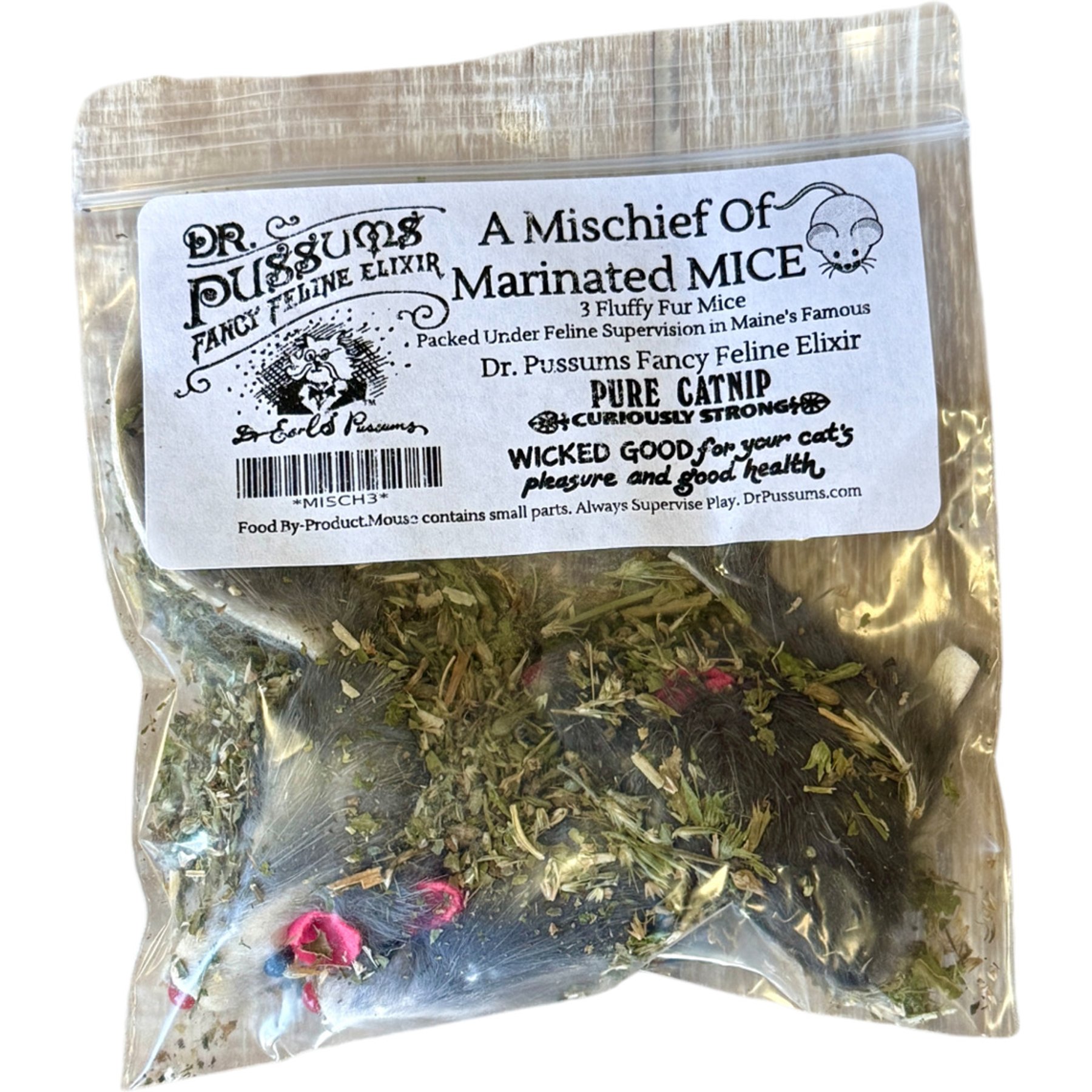 Dr. Pussums Mischief of Marinated Mice Cat Toy with Catnip, Grey, 3 count