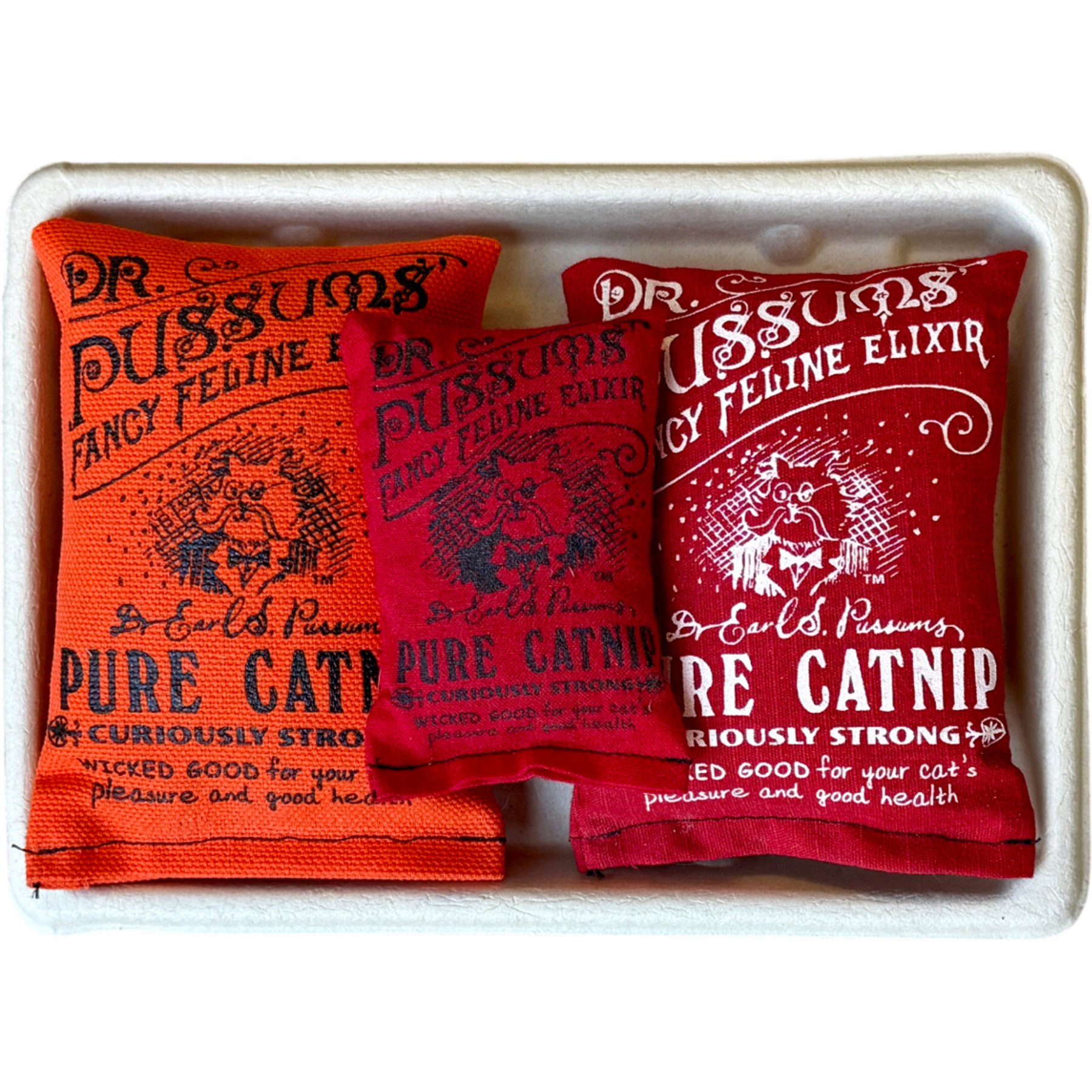 Dr. Pussums Pounce Pack Gift Set Chasers Cat Toy with Catnip, 3 count, Red/Orange