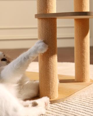 Show full view: Fairela Modern 22.8-in Hemp Cat Tree with Clear Bowl Bed & Scratching Posts, Beige slide 3 of 9