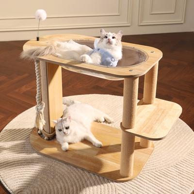 Show full view: Fairela Modern 22.8-in Hemp Cat Tree with Clear Bowl Bed & Scratching Posts, Beige slide 4 of 9