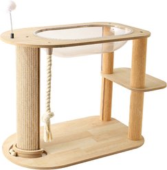 Fairela Modern 22.8-in Hemp Cat Tree with Clear Bowl Bed & Scratching Posts, Beige