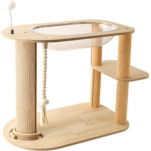 Fairela Modern 22.8-in Hemp Cat Tree with Clear Bowl Bed & Scratching Posts, Beige