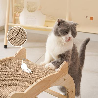 Show full view: Fairela Round Wooden Cat Scratcher House with Scratch Pads, Beige slide 7 of 9