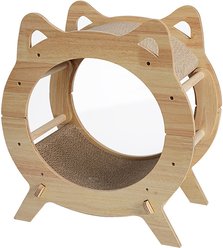 Fairela Round Wooden Cat Scratcher House with Scratch Pads, Beige