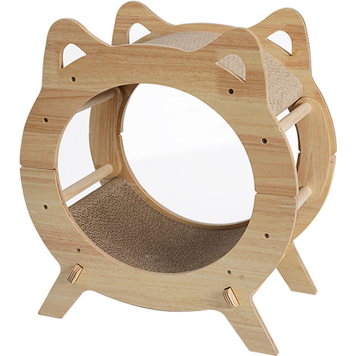 Fairela Round Wooden Cat Scratcher House with Scratch Pads, Beige