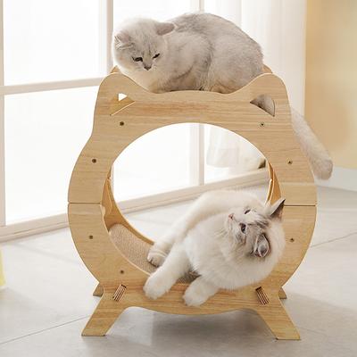 Show full view: Fairela Round Wooden Cat Scratcher House with Scratch Pads, Beige slide 2 of 9