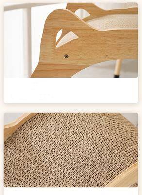 Show full view: Fairela Round Wooden Cat Scratcher House with Scratch Pads, Beige slide 4 of 9