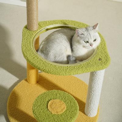 Show full view: Fairela Interactive 33.5-in Hemp Cat Tree & Condo with Perch, Bowl Bed & Scratch Posts, Yellow/Green slide 3 of 9