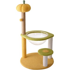 Fairela Interactive 33.5-in Hemp Cat Tree & Condo with Perch, Bowl Bed & Scratch Posts, Yellow/Green