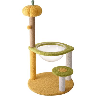 Fairela Fairela Interactive 33.5-in Hemp Cat Tree & Condo with Perch, Bowl Bed & Scratch Posts, Yellow/Green