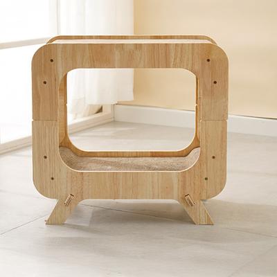 Show full view: Fairela Wooden Cat Scratcher House with Dual Scratch Pads, Beige slide 4 of 5