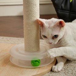 Fairela 24-in Fleece Cat Scratching Stand with Dual Posts, Plush Woven Perch & Interactive Ball Toy, White/Beige slide 2 of 9