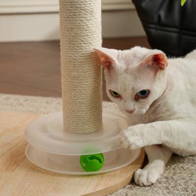 Show full view: Fairela 24-in Fleece Cat Scratching Stand with Dual Posts, Plush Woven Perch & Interactive Ball Toy, White/Beige slide 6 of 9