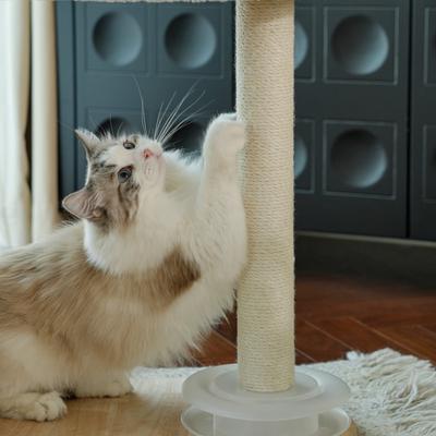 Show full view: Fairela 24-in Fleece Cat Scratching Stand with Dual Posts, Plush Woven Perch & Interactive Ball Toy, White/Beige slide 8 of 9