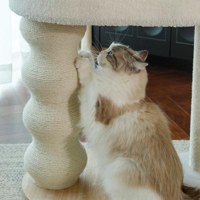 Show full view: Fairela 24-in Fleece Cat Scratching Stand with Dual Posts, Plush Woven Perch & Interactive Ball Toy, White/Beige slide 9 of 9