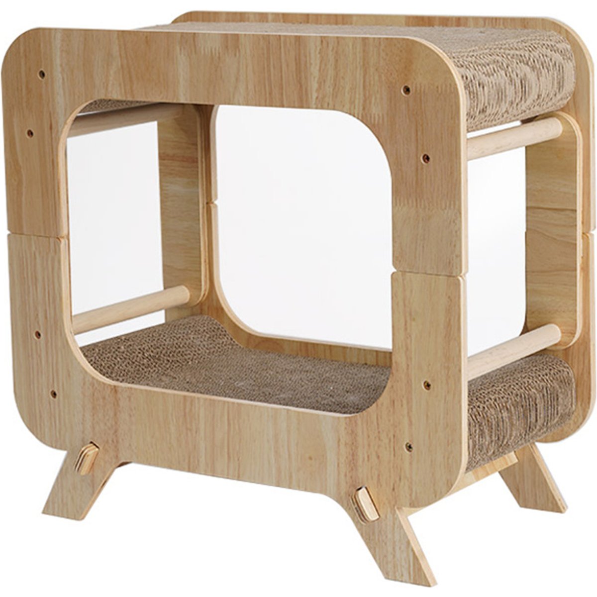 Fairela Wooden Cat Scratcher House with Dual Scratch Pads, Beige