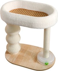 Fairela 24-in Fleece Cat Scratching Stand with Dual Posts, Plush Woven Perch & Interactive Ball Toy, White/Beige