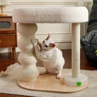 Show full view: Fairela 24-in Fleece Cat Scratching Stand with Dual Posts, Plush Woven Perch & Interactive Ball Toy, White/Beige slide 5 of 9