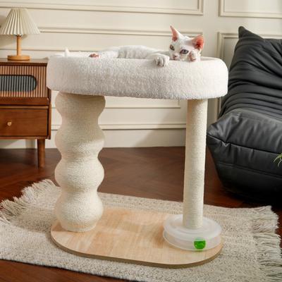 Show full view: Fairela 24-in Fleece Cat Scratching Stand with Dual Posts, Plush Woven Perch & Interactive Ball Toy, White/Beige slide 4 of 9