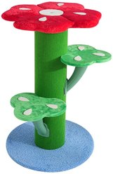 Fairela Flower-Shaped 30-in Fleece Cat Scratching Post with Multi-Level Perches, Red/Green/Blue