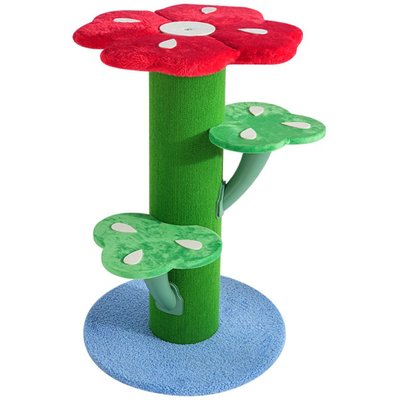 Fairela Fairela Flower-Shaped 30-in Fleece Cat Scratching Post with Multi-Level Perches, Red/Green/Blue