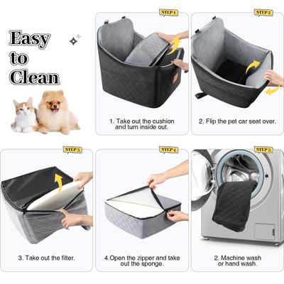 Show full view: NEEZUKAR Detachable Washable Dog Car Booster Seat, Black/Grey, 19.7x 19.4 x 12.5-in slide 5 of 7