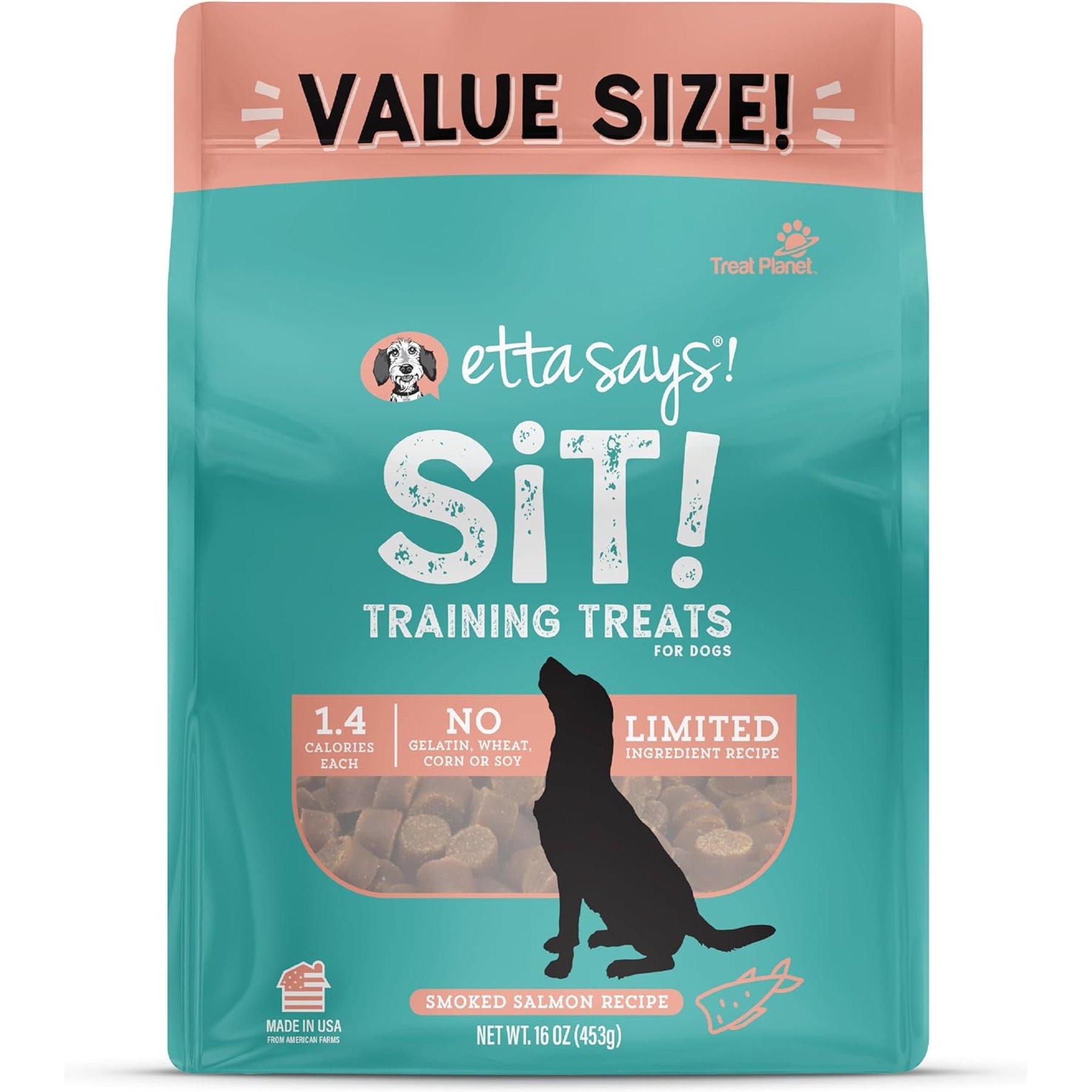 Etta Says! Sit! Training Treats Smoked Salmon Recipe Dog Treats, 1-lb bag
