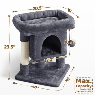 Show full view: Yaheetech 23.5-in 2-Level Cat Tree Condo, Dark Gray slide 3 of 6