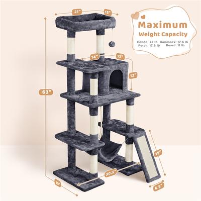 Show full view: Yaheetech 63-in Cat Tree Cat Tower with Scratching Posts, Dark Gray slide 4 of 7