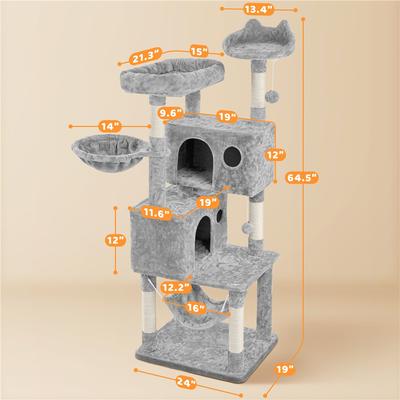 Show full view: Yaheetech 64.5-in Multi-Level Cat Tree with 2 Condos, Light Gray slide 4 of 7