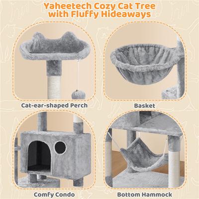 Show full view: Yaheetech 64.5-in Multi-Level Cat Tree with 2 Condos, Light Gray slide 5 of 7