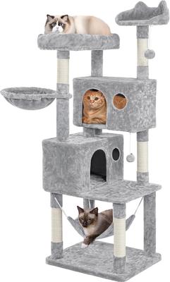 Show full view: Yaheetech 64.5-in Multi-Level Cat Tree with 2 Condos, Light Gray slide 3 of 7
