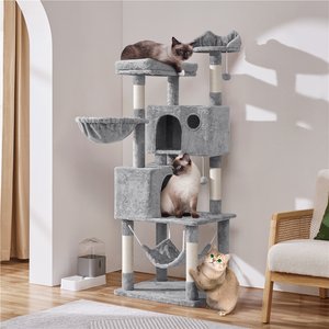 Yaheetech 64.5-in Multi-Level Cat Tree with 2 Condos, Light Gray
