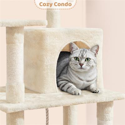 Show full view: Yaheetech 63-in Cat Tree Cat Tower with Scratching Posts, Beige slide 6 of 7