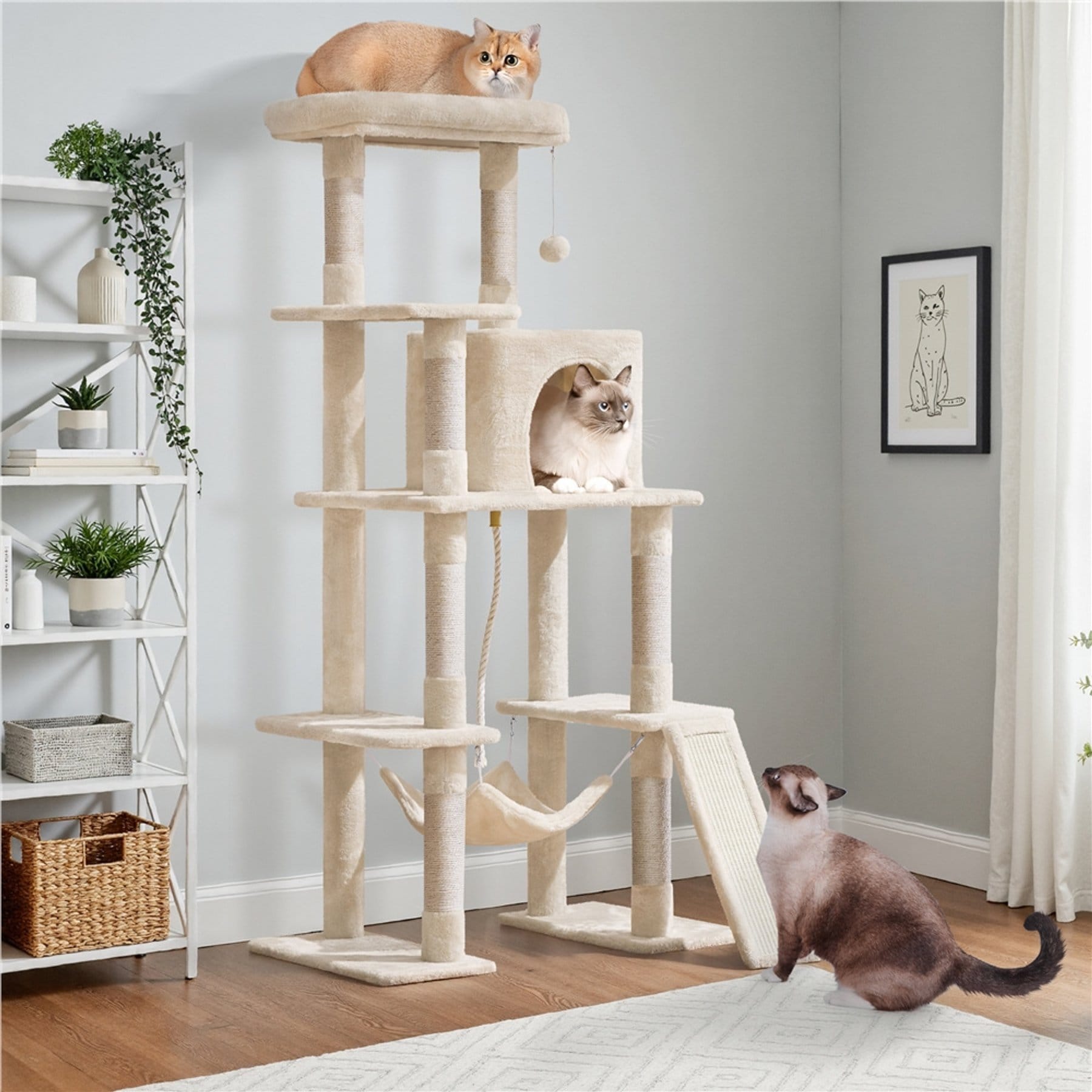 Yaheetech 63-in Cat Tree Cat Tower with Scratching Posts, Beige