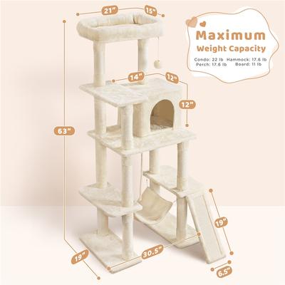 Show full view: Yaheetech 63-in Cat Tree Cat Tower with Scratching Posts, Beige slide 4 of 7
