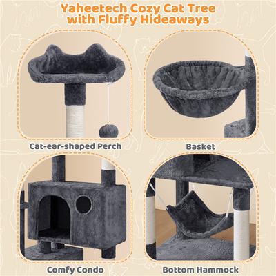 Show full view: Yaheetech 64.5-in Multi-Level Cat Tree with 2 Condos, Dark Gray slide 5 of 7