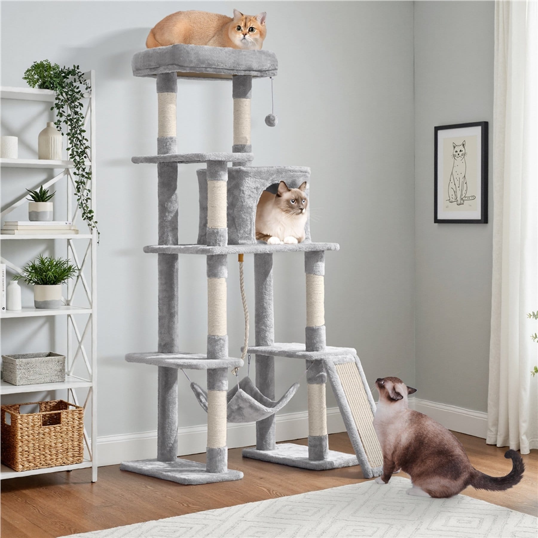 Yaheetech 63-in Cat Tree Cat Tower with Scratching Posts, Light Gray